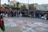 Le 17 janvier 2020, à Martyrs square à Tripoli, des portraits des « ennemis de Tripoli » sont affichés lors de la manifestation contre le maréchal Haftar. Mathieu Galtier.